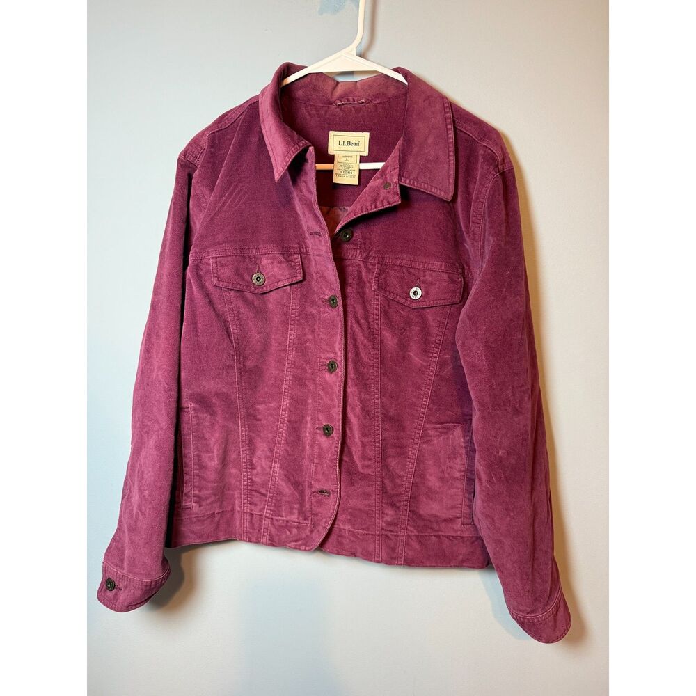 L.L. Bean button-up corduroy jacket in a vibrant plum size L